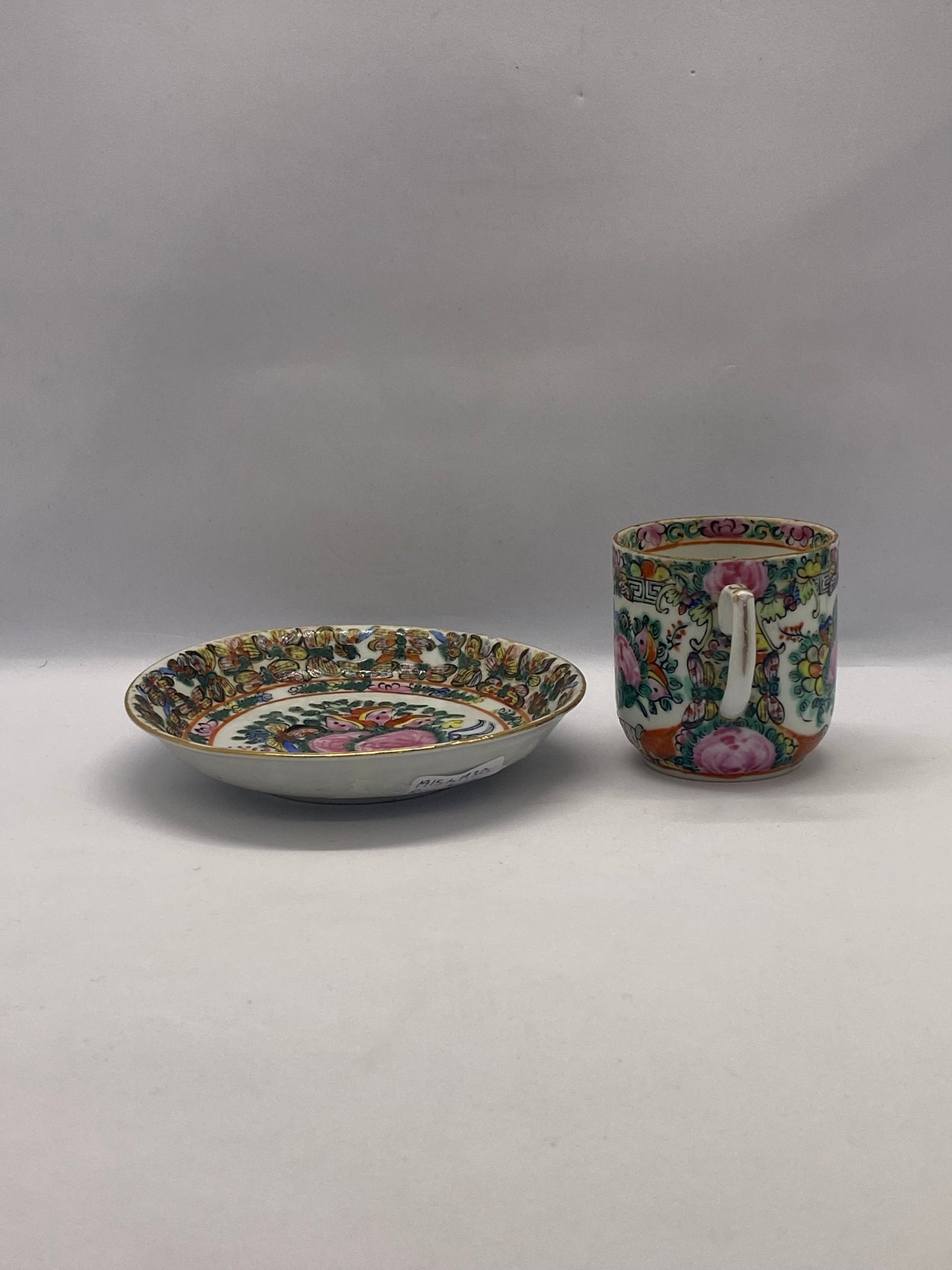 Canton Export Rose Medallion Tea Cup and Saucer Set circa 1915-1950