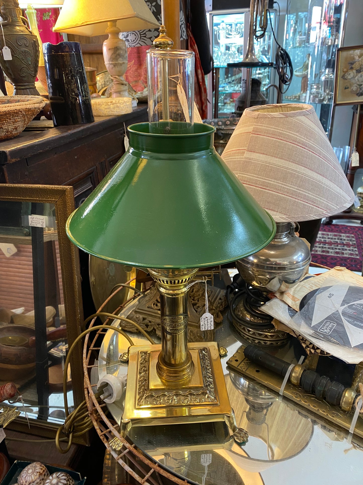 Vintage Orient Express Reproduction Toleware and Brass Lamp
