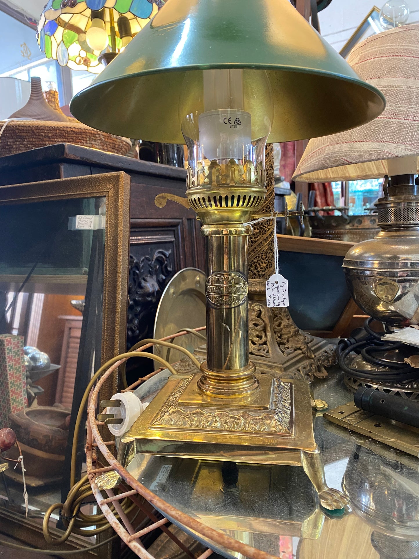 Vintage Orient Express Reproduction Toleware and Brass Lamp