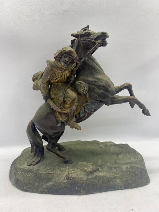 Early 20th C. Viennese Orientalist Bronze, Bedouin Rider signed by Anton Chotka