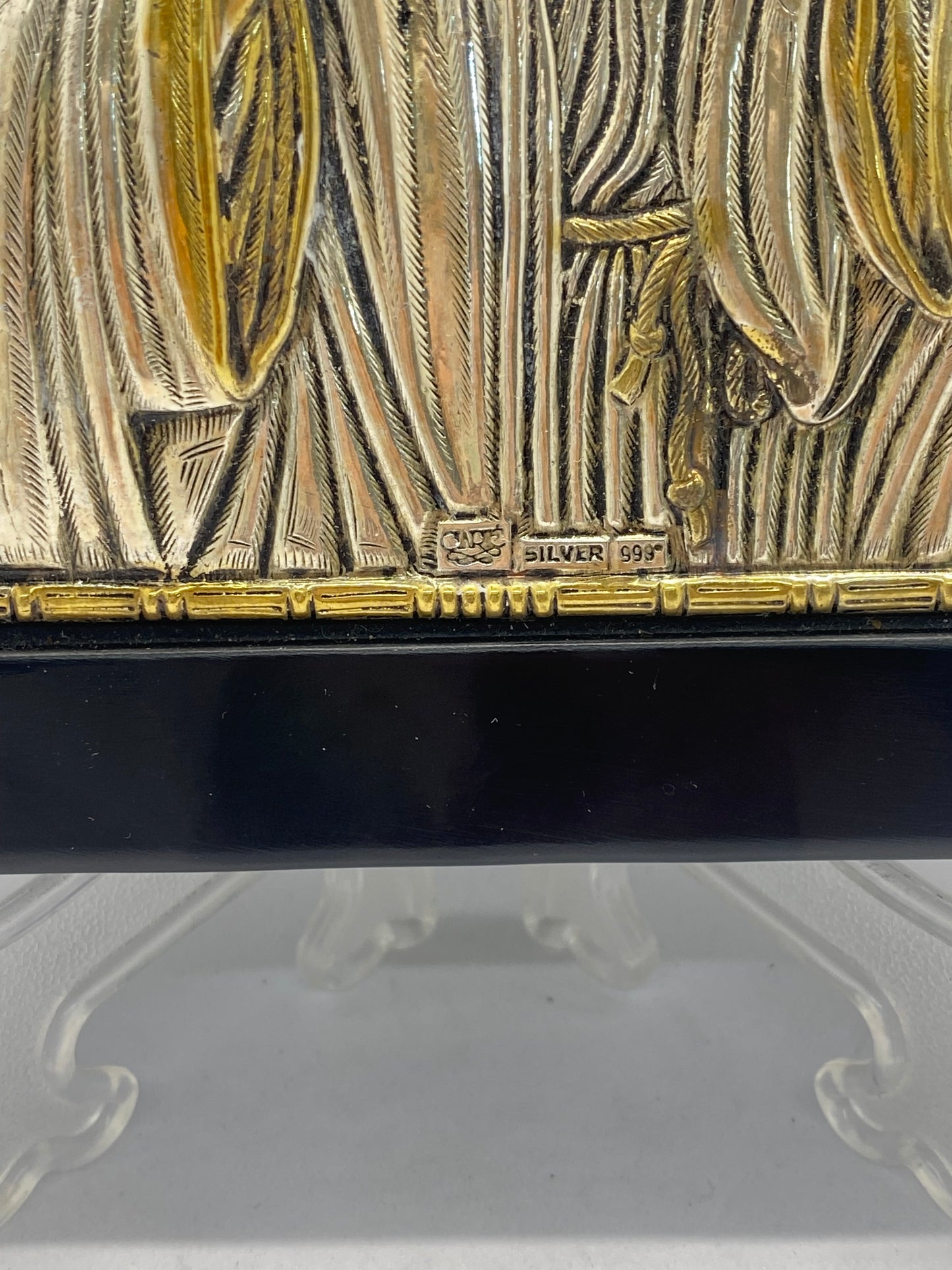Vintage Byzantine Icon Depicting Jesus with Halo in .950 Silver Detail