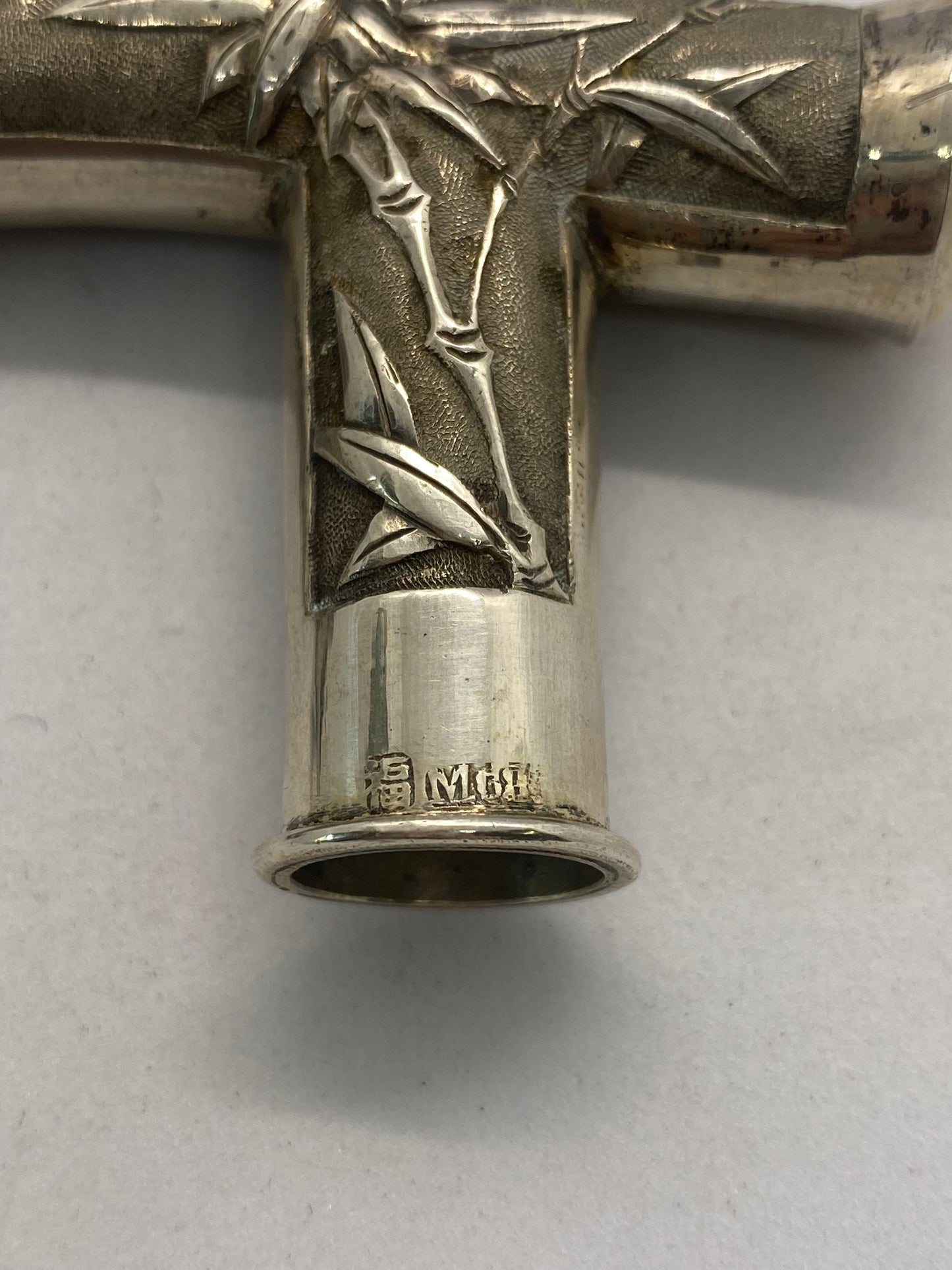 Antique Chinese Export Silver Walking Stick / Cane Handle, Canton