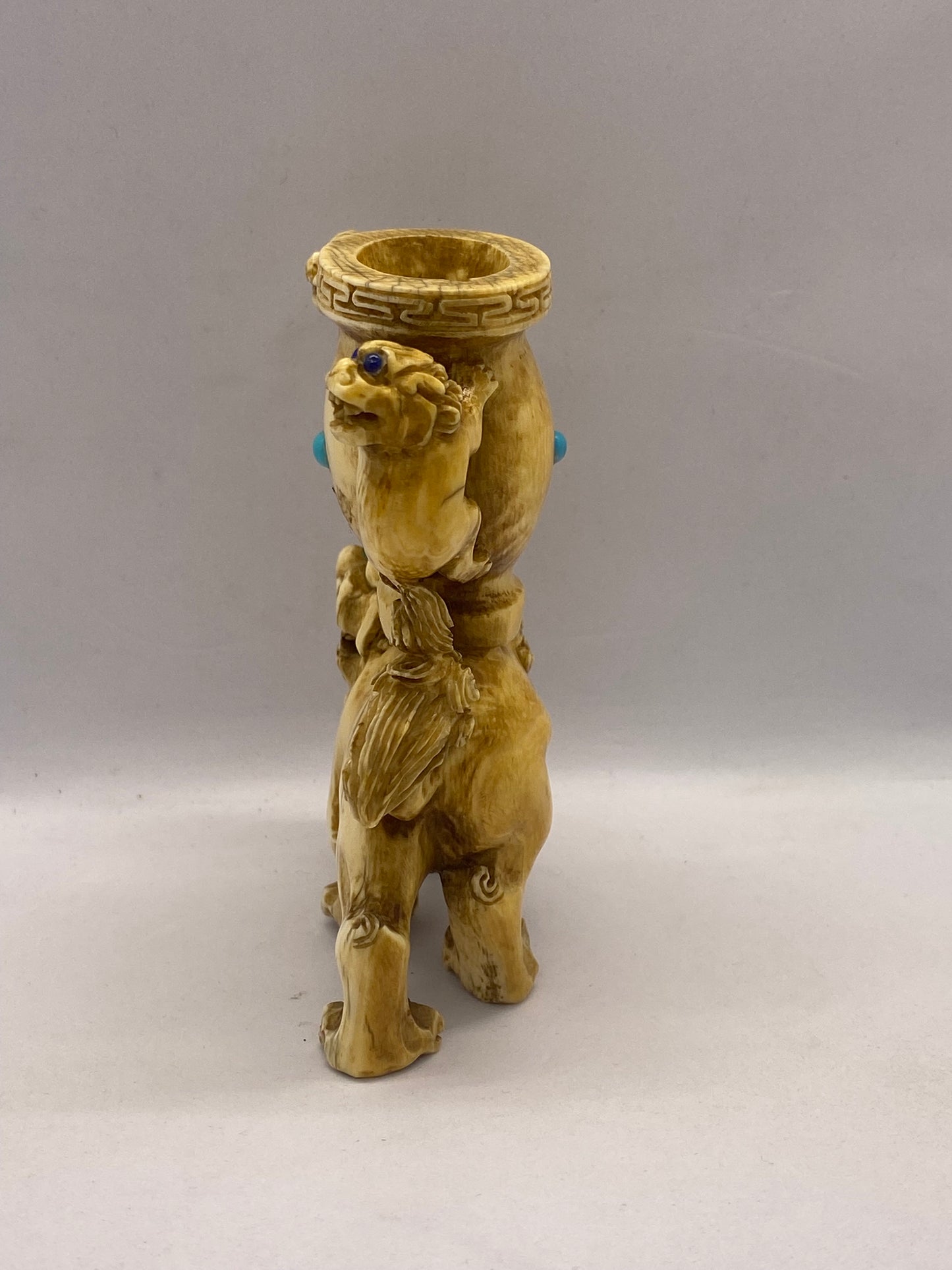 Antique Chinese, possibly Tibetan ivory figurine of 3 mythical foo lions/ shishi figurine
