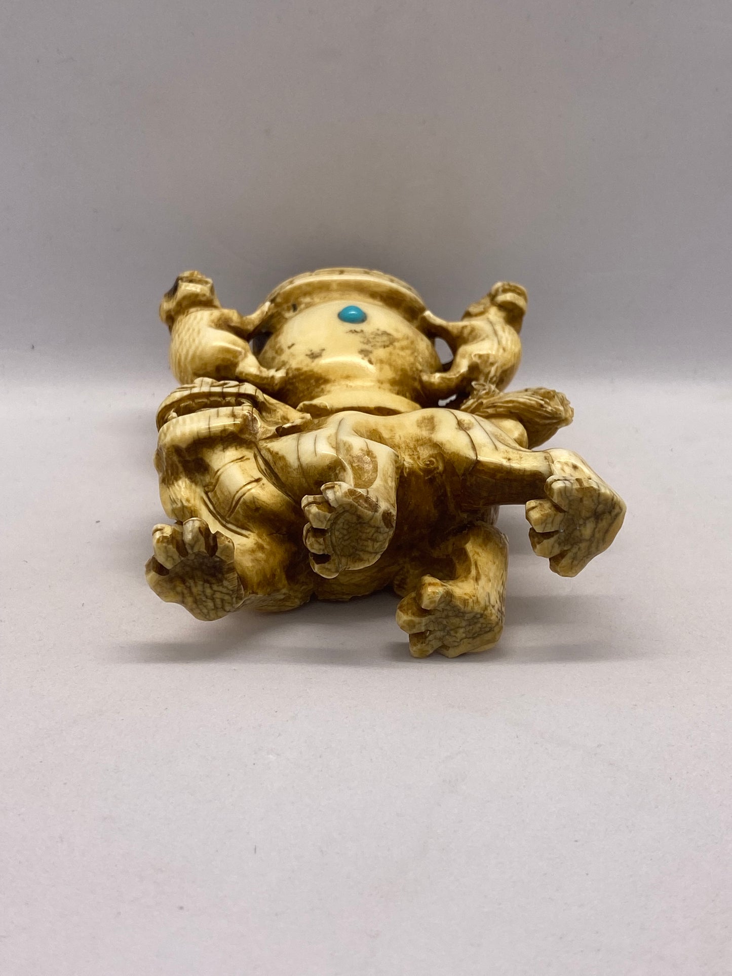 Antique Chinese, possibly Tibetan ivory figurine of 3 mythical foo lions/ shishi figurine