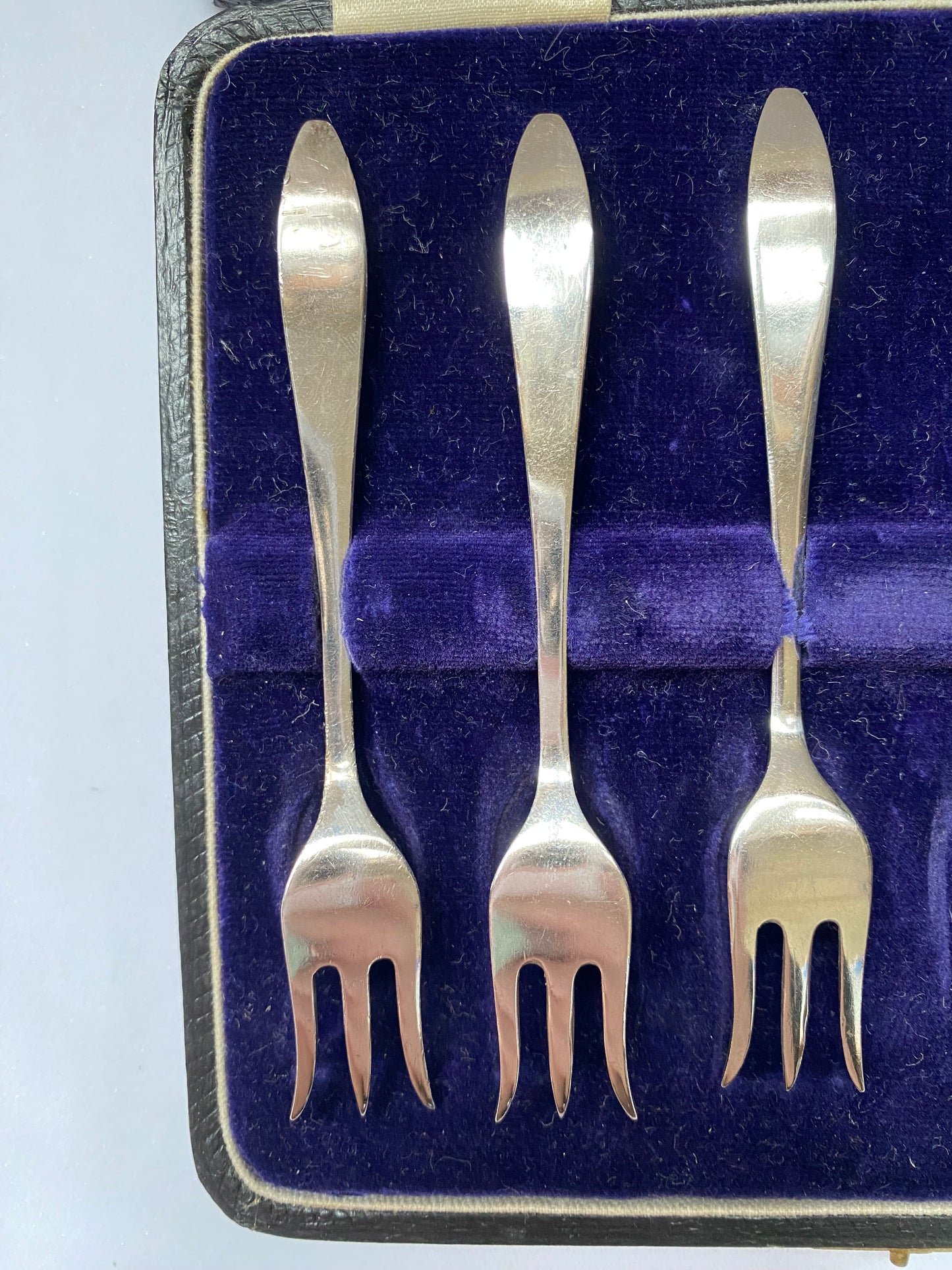 Tenedores de ostras antiguos de plata esterlina inglesa, juego de 6, estuche original