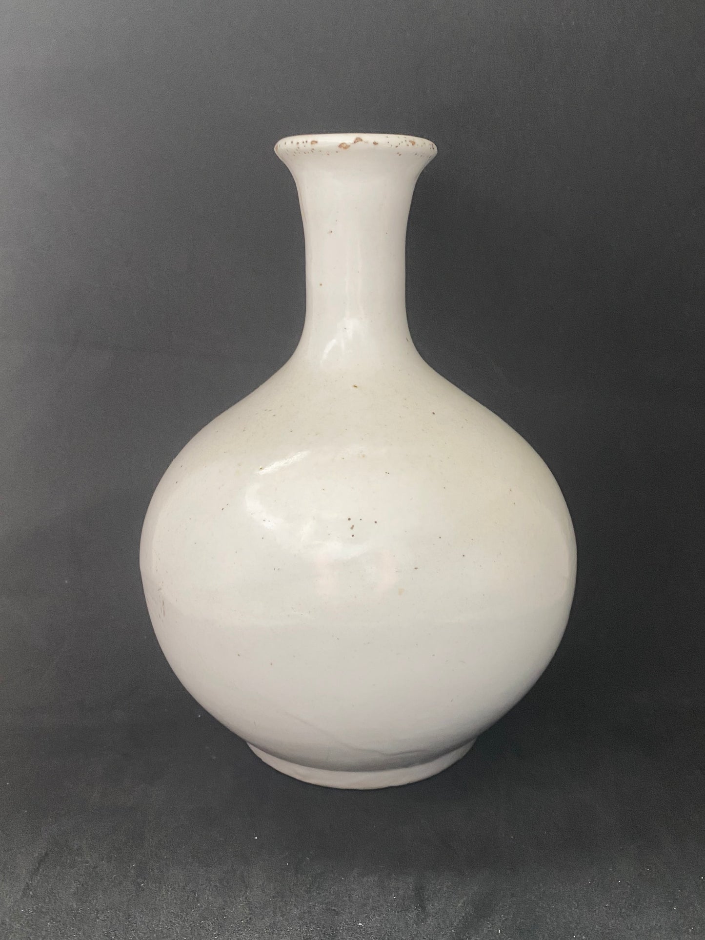Antique Late Joseon Baekja White Porcelain Bottle Vase with Moon Form Base