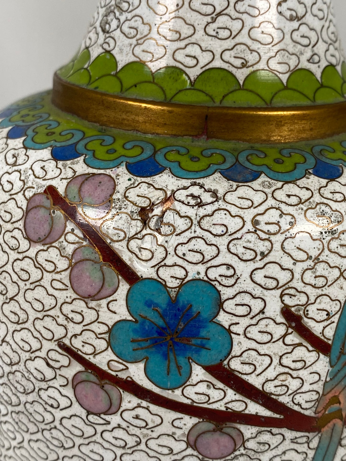 Par de jarrones cloisonné chinos del siglo XX con pájaros y flores