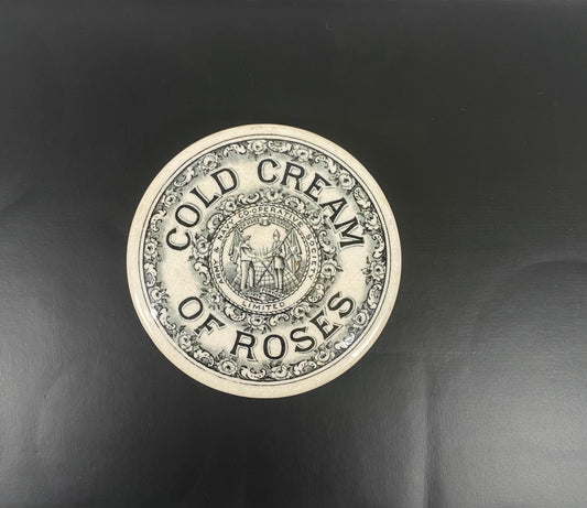 Tapa de olla de crema fría de rosas de loza transferible de la Sociedad Cooperativa del Ejército y la Marina Victoriana del siglo XIX Ltd.