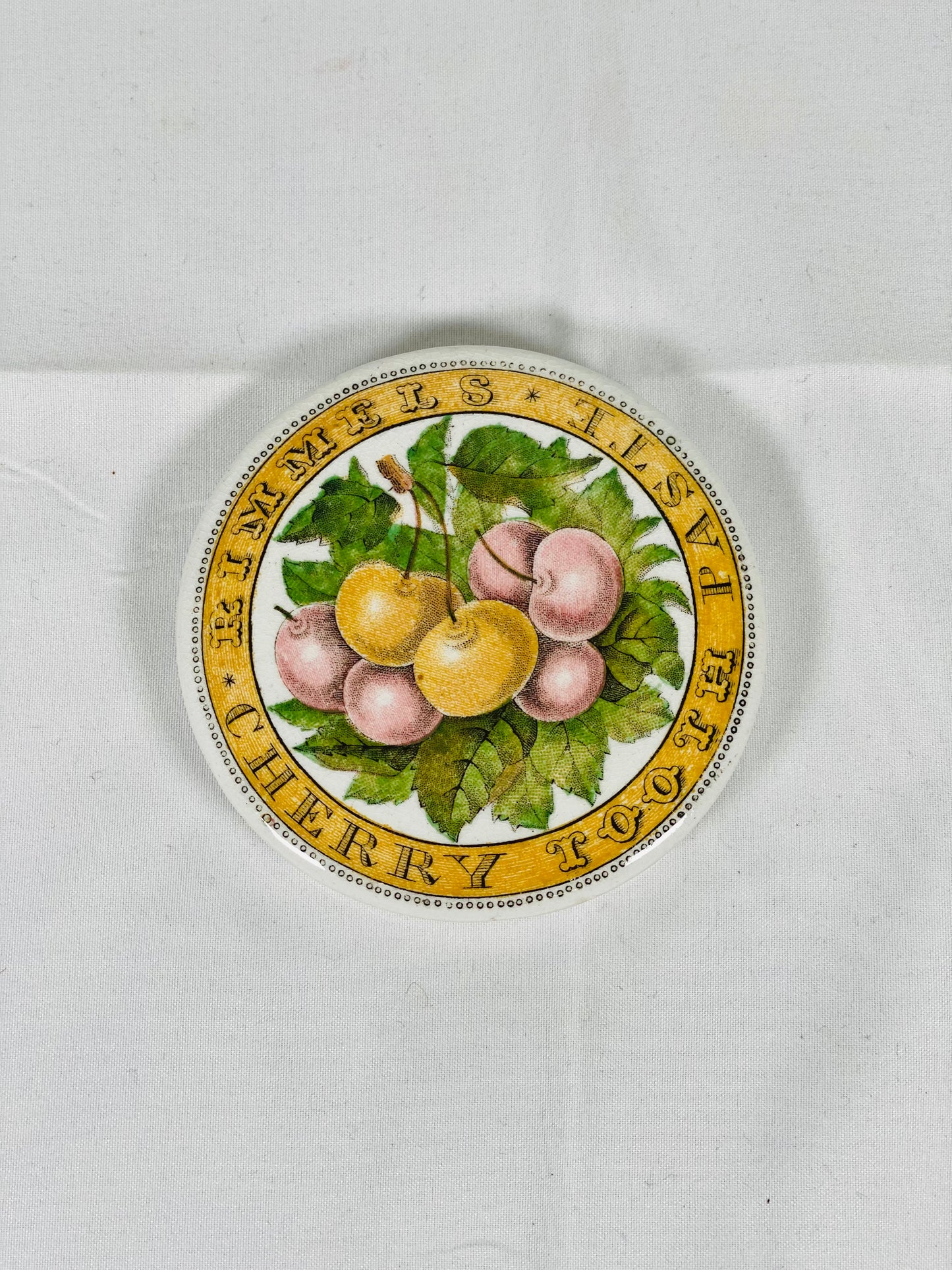 Tapa de bote de pasta de dientes Rimmel Cherry coloreada, victoriana del siglo XIX, extremadamente rara.