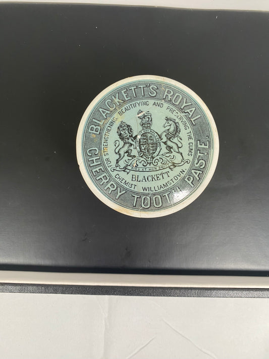 Tapa y base de bote de pasta de dientes Blackett's, raras, tal como están, reparadas
