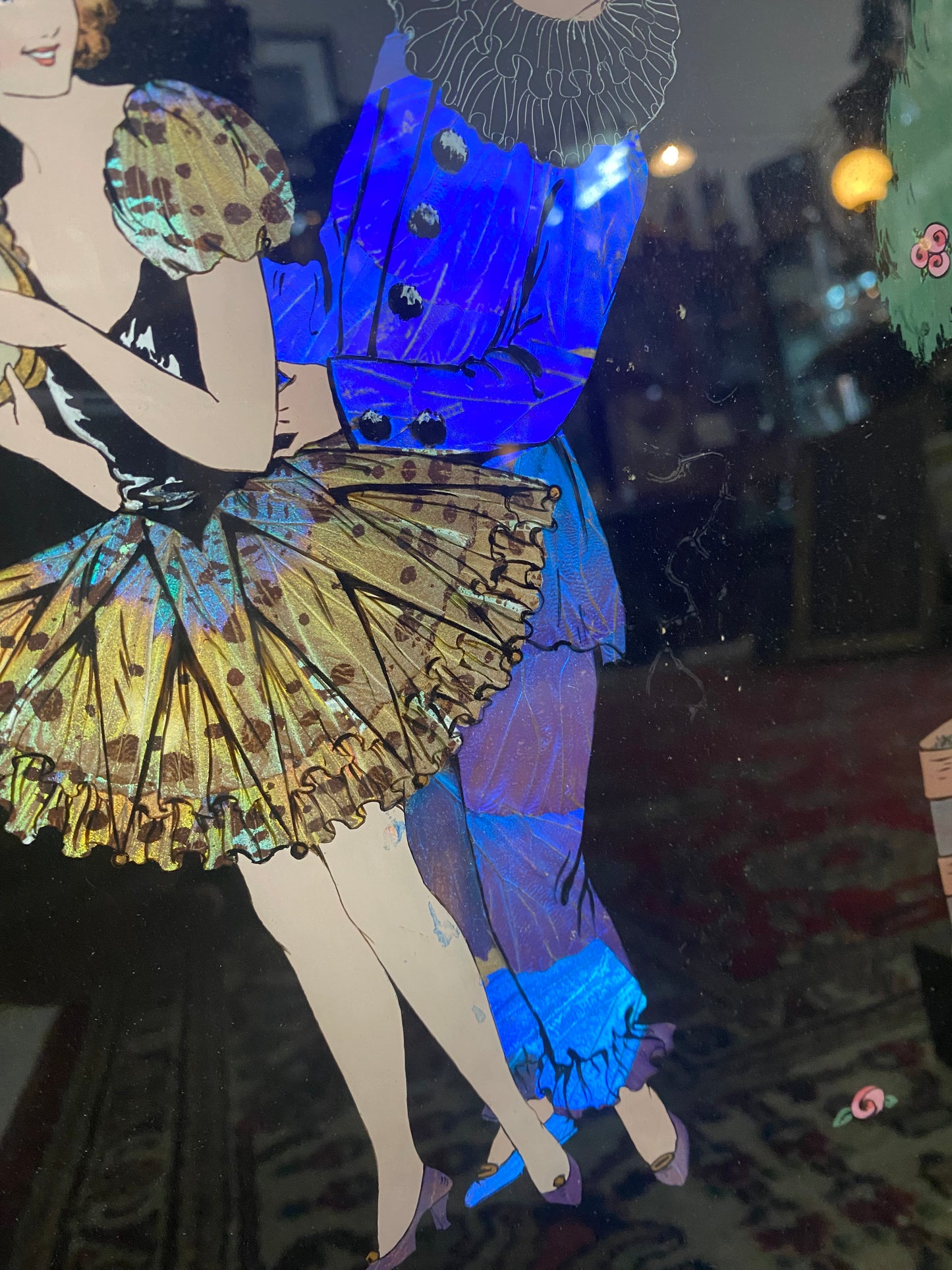 1920s British Art Deco Morpho Wing and Reverse Glass Painting in the style of Dorothy Buckley