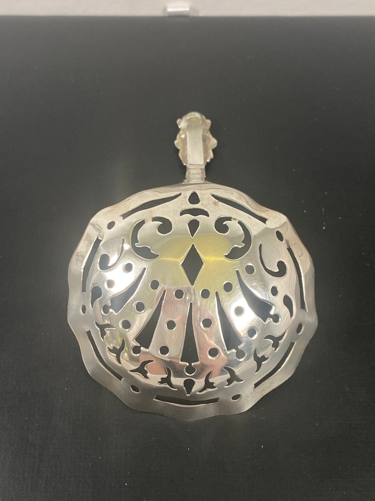 Early 20th Century Dutch .835 Silver Tea Strainer w/ Pierced Design, J. Vos & Co.