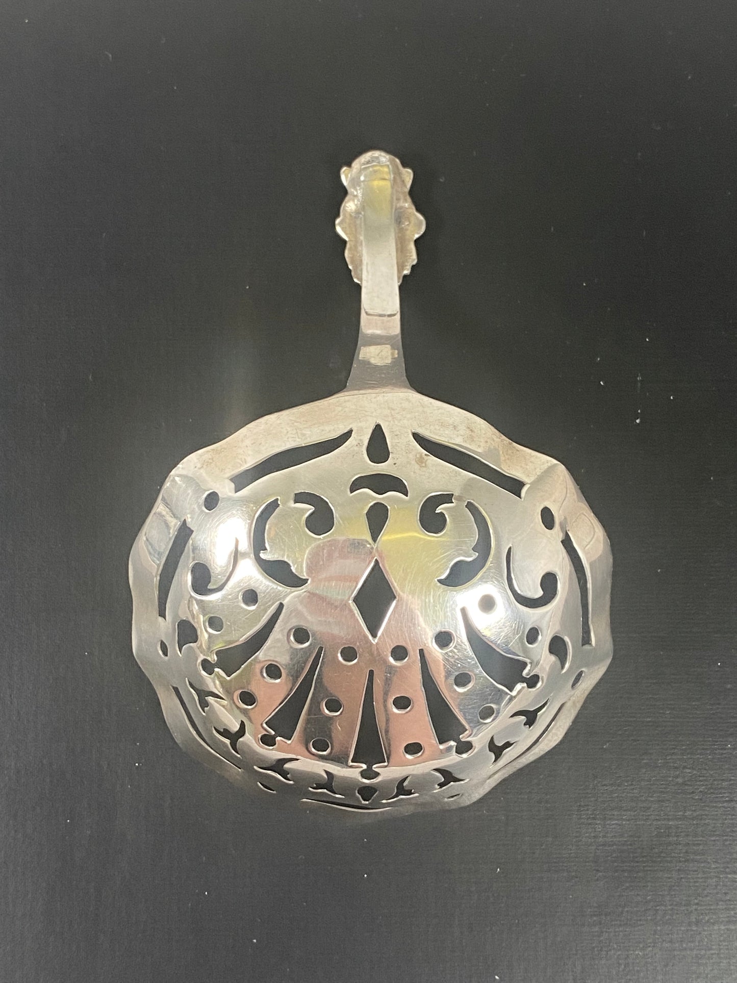 Early 20th Century Dutch .835 Silver Tea Strainer w/ Pierced Design, J. Vos & Co.