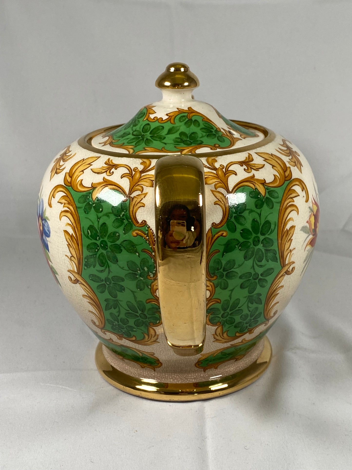 Rare Sadler England Green Floral Teapot, Sugar Bowl & Creamer 3 pc Set