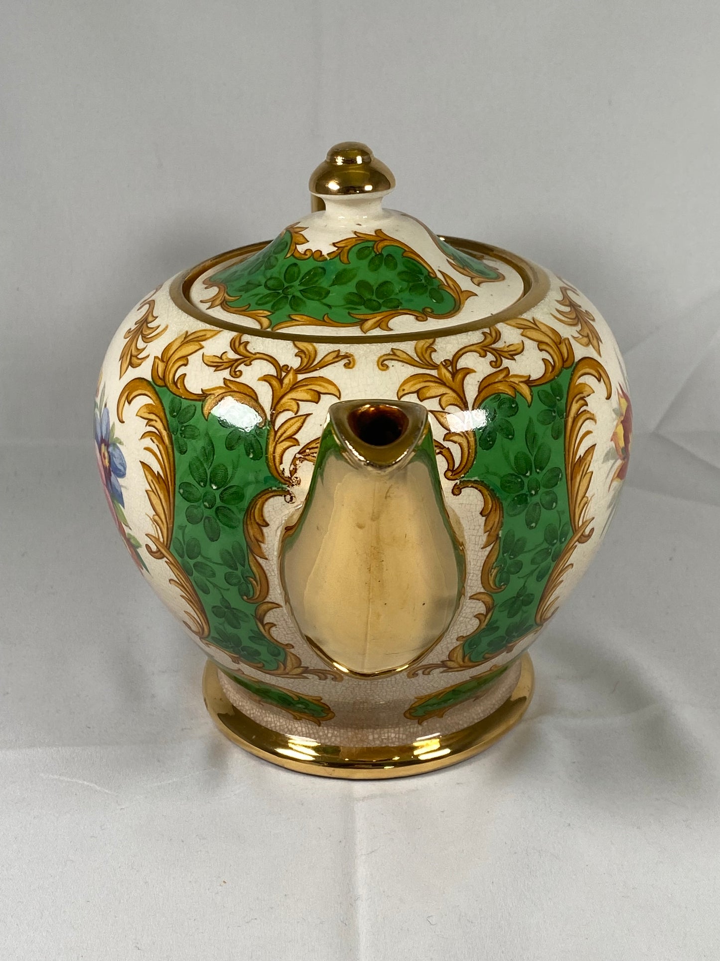 Rare Sadler England Green Floral Teapot, Sugar Bowl & Creamer 3 pc Set