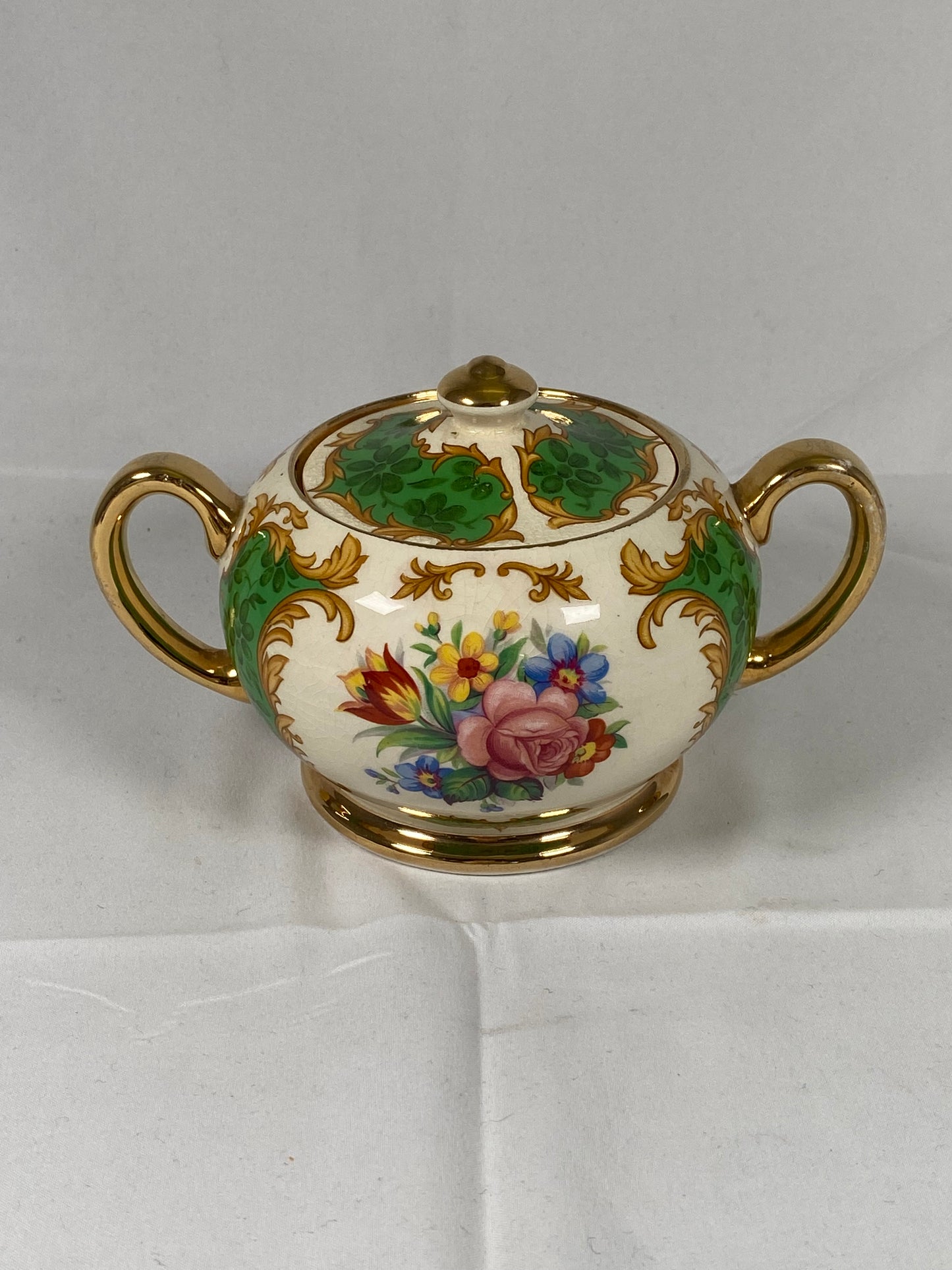 Rare Sadler England Green Floral Teapot, Sugar Bowl & Creamer 3 pc Set