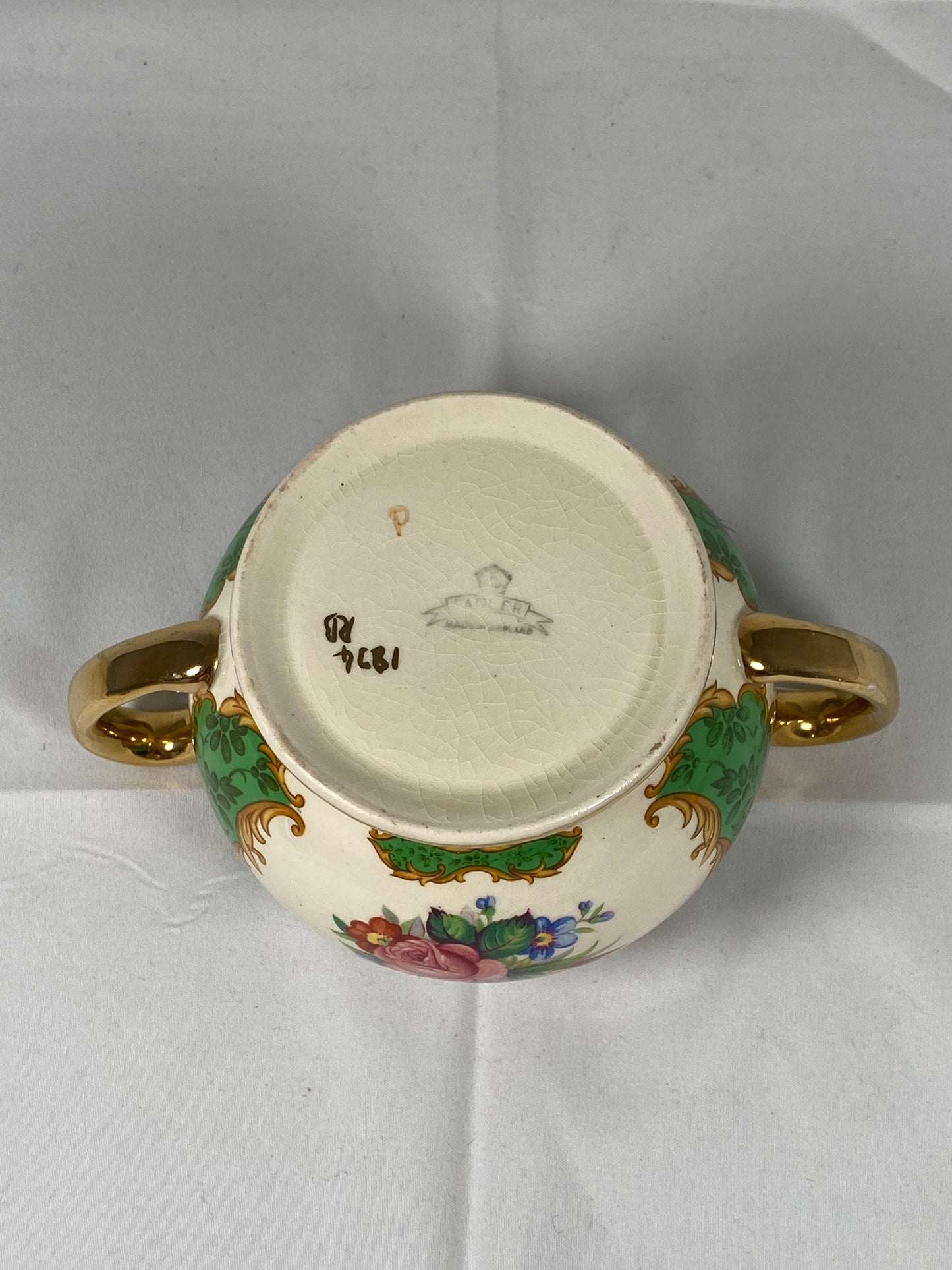 Rare Sadler England Green Floral Teapot, Sugar Bowl & Creamer 3 pc Set