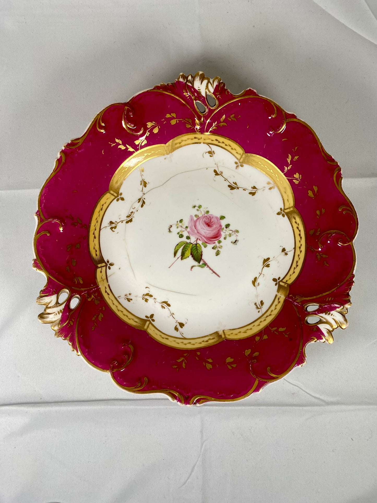 18th Century European Porcelain Comport, Hand Painted, Gilt Rim