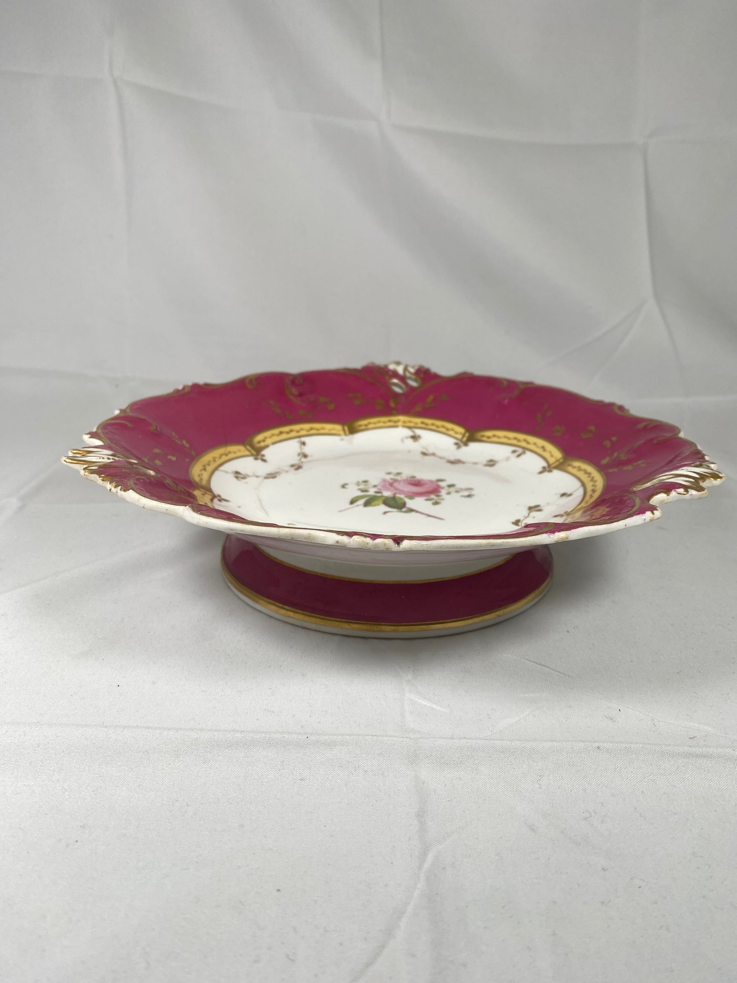 18th Century European Porcelain Comport, Hand Painted, Gilt Rim