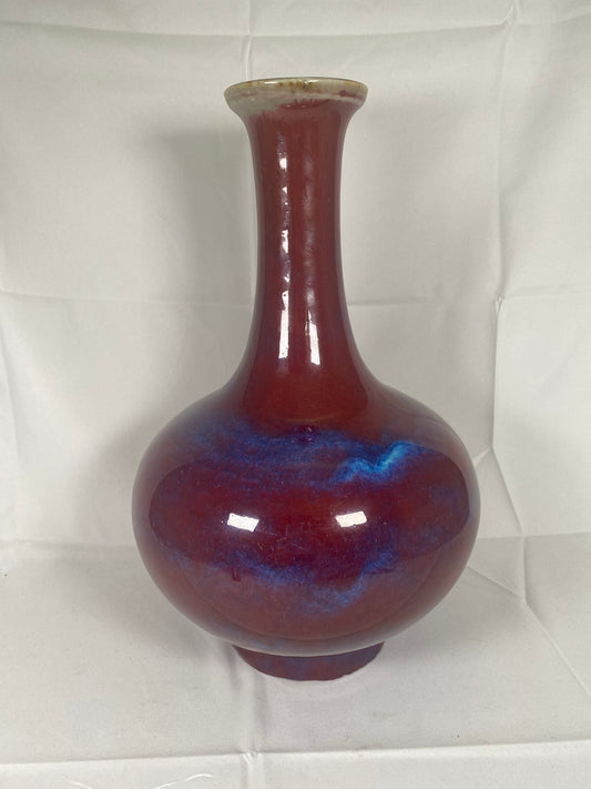 19th century Chinese Jun kiln style Sang de Boeuf or Oxblood Flambe Glaze Vase