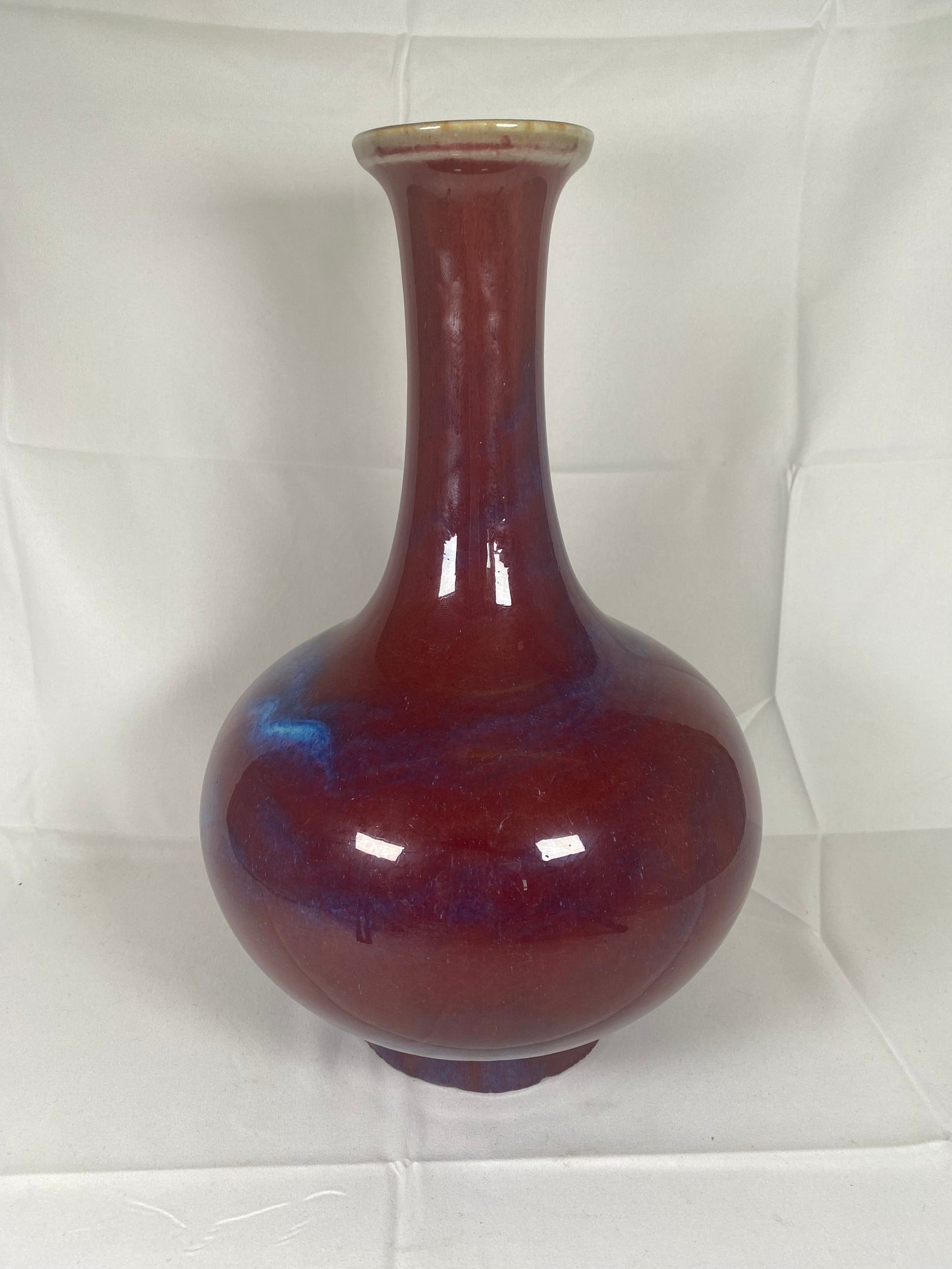 19th century Chinese Jun kiln style Sang de Boeuf or Oxblood Flambe Glaze Vase
