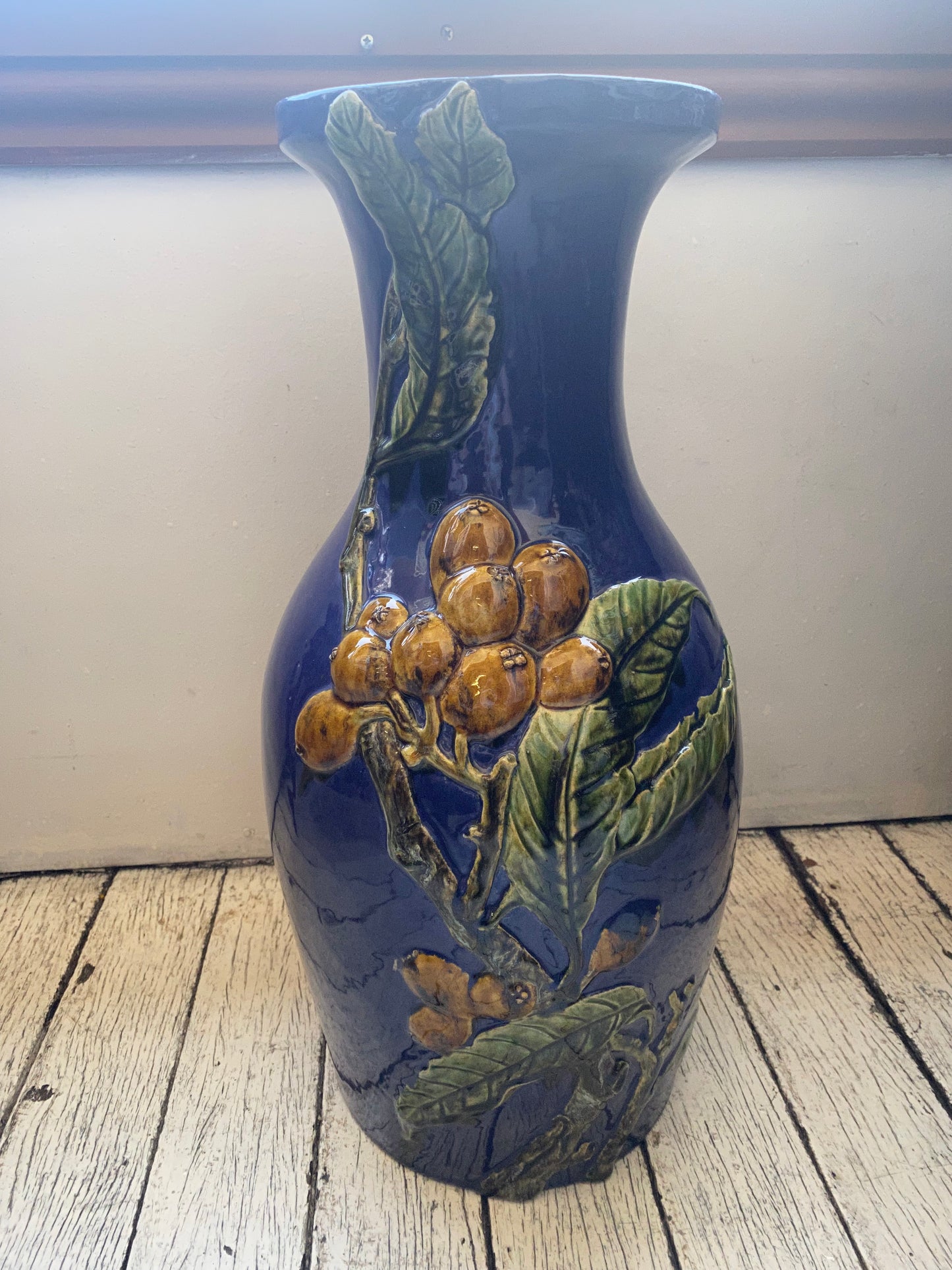 Large 20th century Chinese Statement Earthenware Vase, Majolica Details