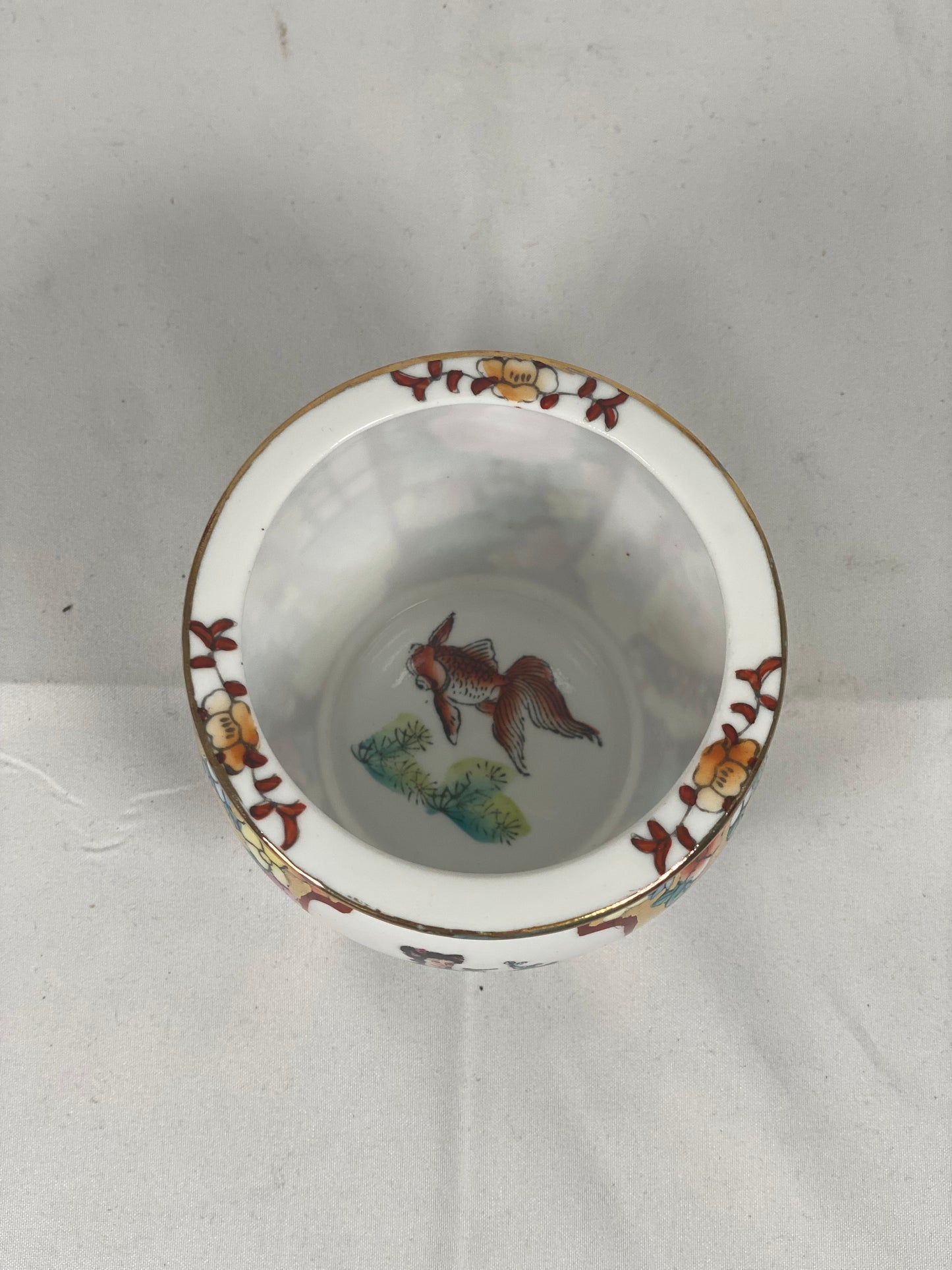 Vintage Chinese souvenir hand-painted eggshell porcelain fishbowl