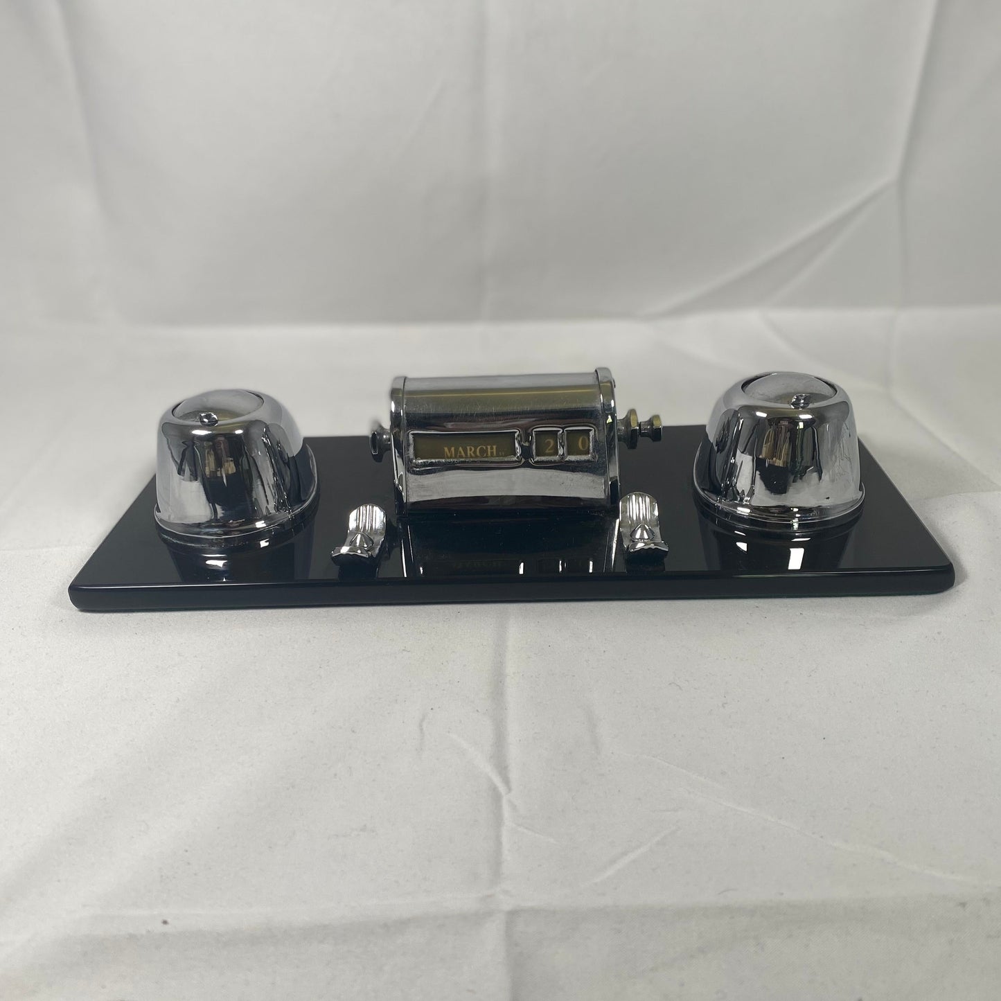 Juego de escritorio/escritorio Art Deco Ranleigh de cromo y vidrio Vitrolite