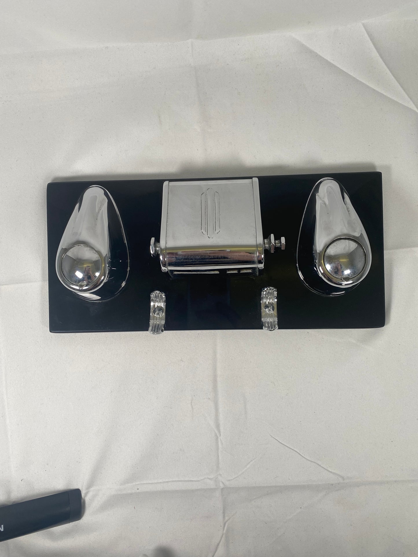 Juego de escritorio/escritorio Art Deco Ranleigh de cromo y vidrio Vitrolite