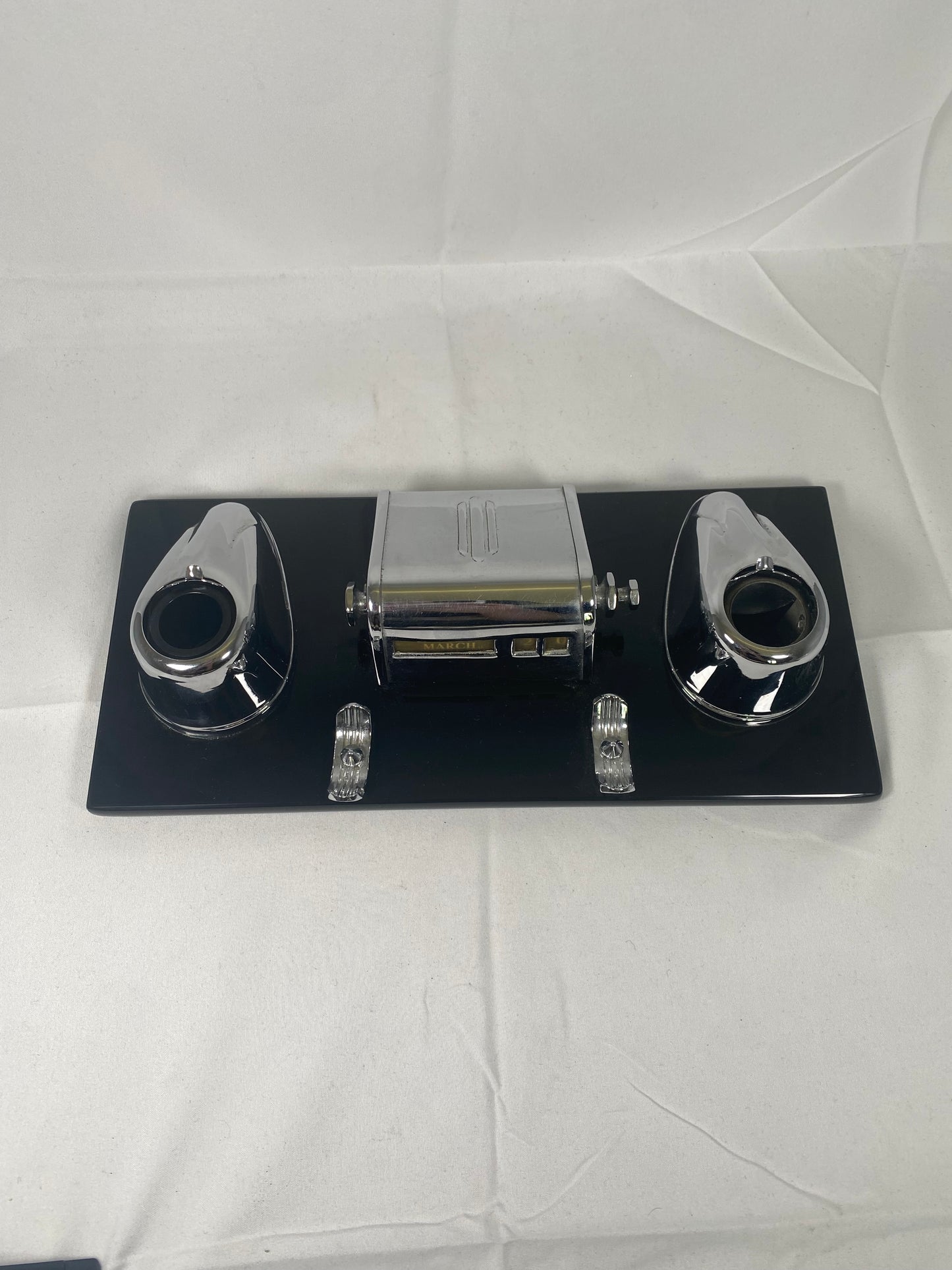 Juego de escritorio/escritorio Art Deco Ranleigh de cromo y vidrio Vitrolite