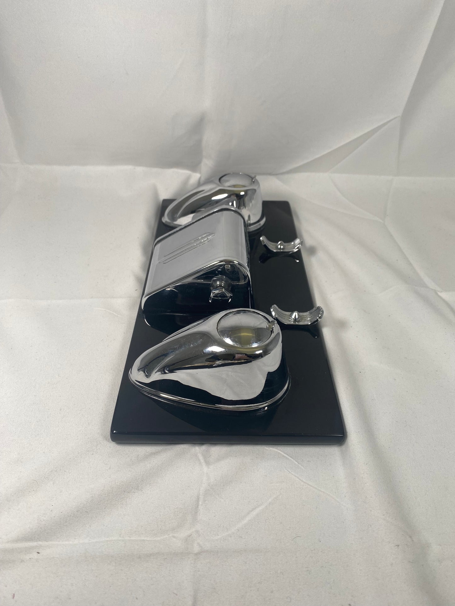 Juego de escritorio/escritorio Art Deco Ranleigh de cromo y vidrio Vitrolite