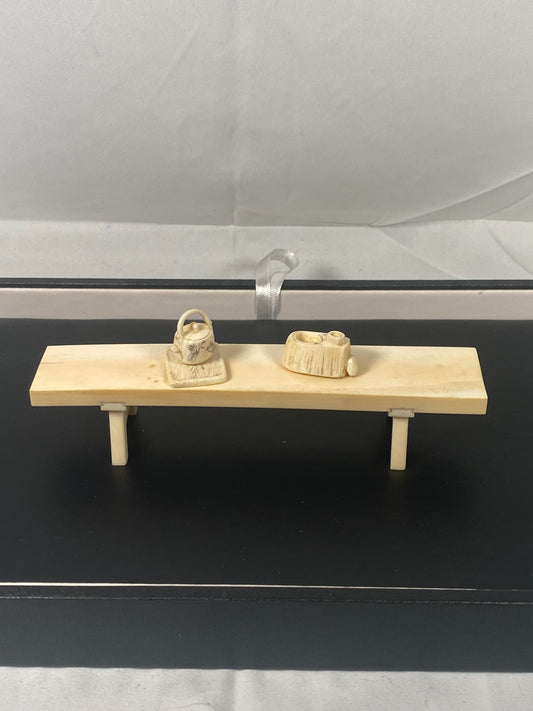 Antique Meiji period Japanese ivory okimono, Tea-making Scene