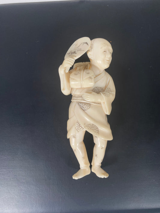 Tokyo School Japanese ivory okimono of a Man doing Matsuri Dance