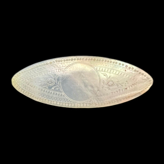 Antique Regency period engraved navette mother-of-pearl gaming token