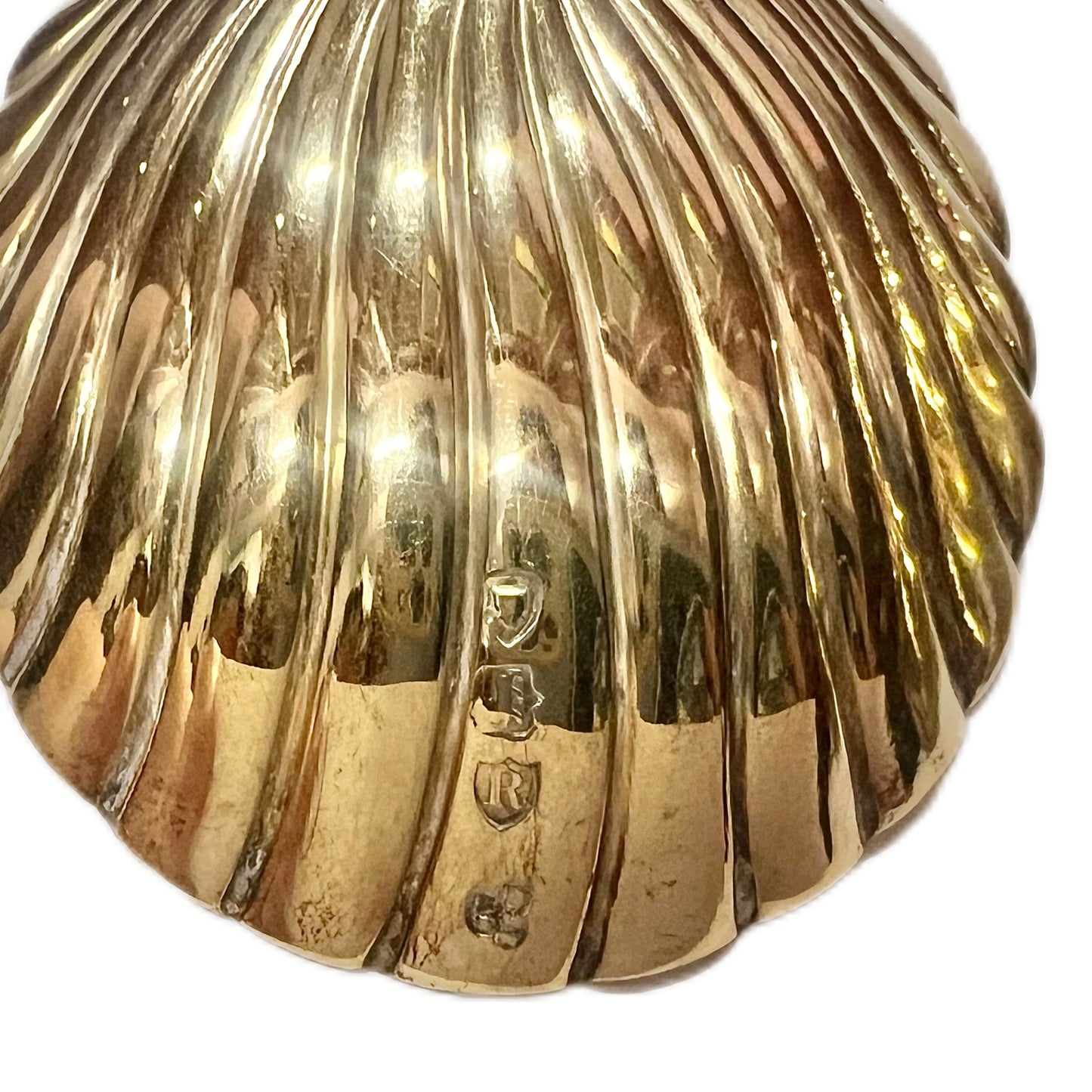 Llate Victorian serving spoons, gilt on sterling silver, Wakely & Wheeler. In original box.