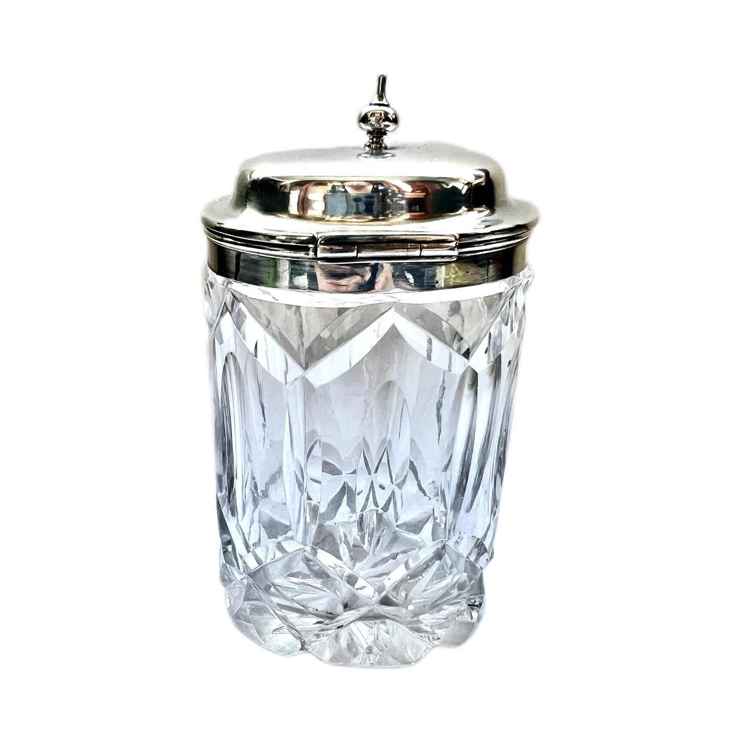 Scarce High Victorian sterling silver and cut glass condiment jar or mustard pot. Sheffield, Edward & William Smith circa 1850