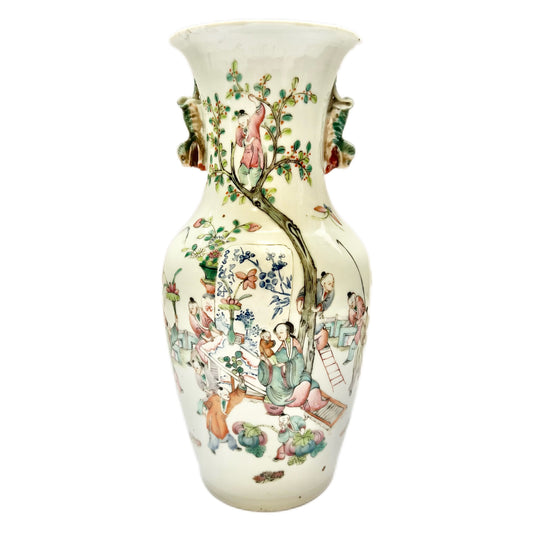 Vintage, possibly antique Chinese famille rose vase with kilin handles