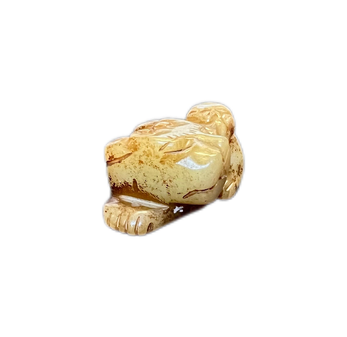 Vintage yellow and russet jade carved mythical feline beast pendant