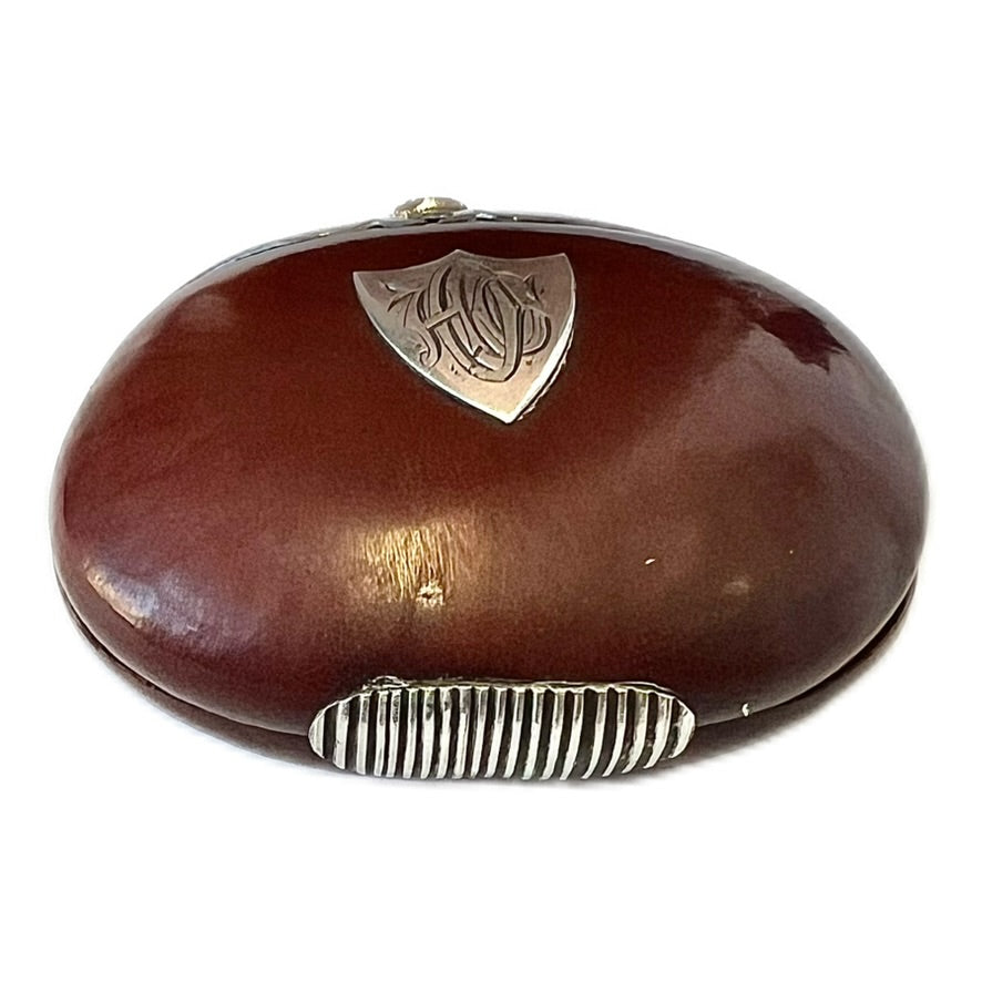 Antique Australian colonial period Burra nut vesta case with sterling silver mounts