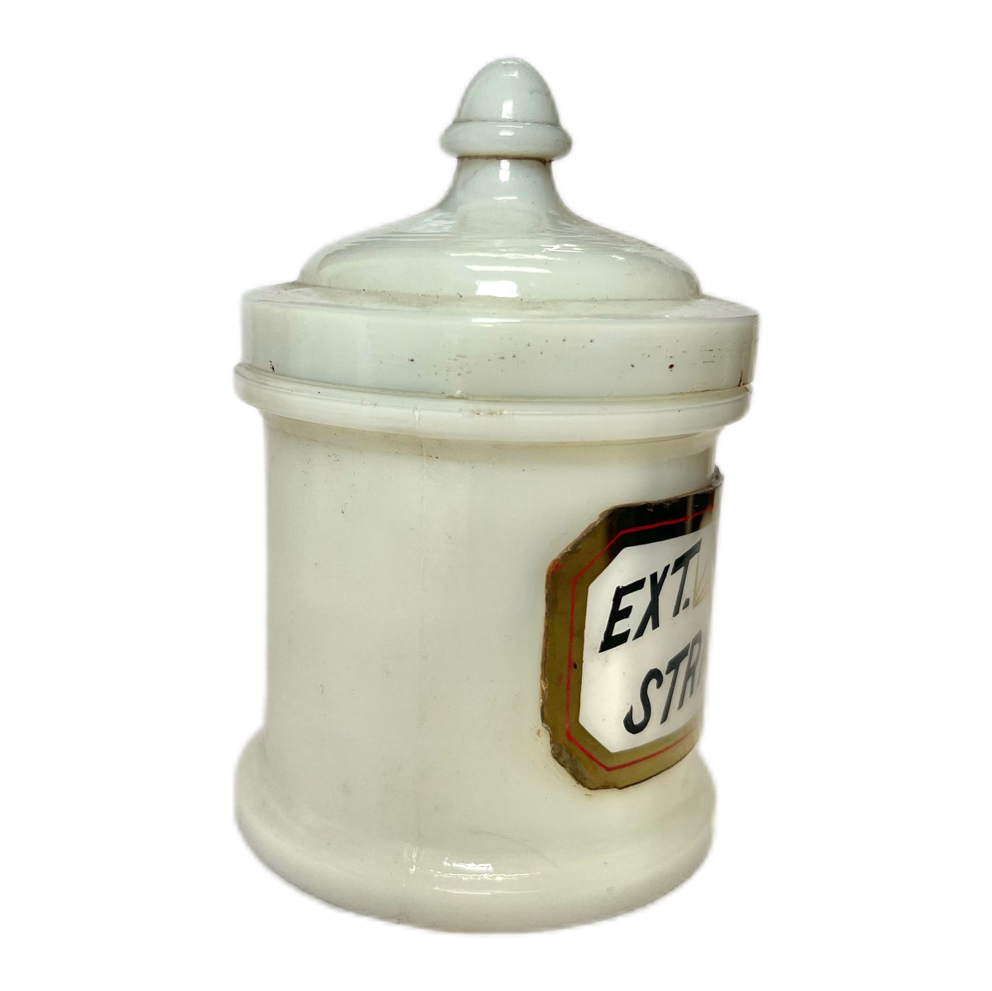 Antique Whitall Tatum Milk Glass Apothecary Jar- Ext. Stramonii