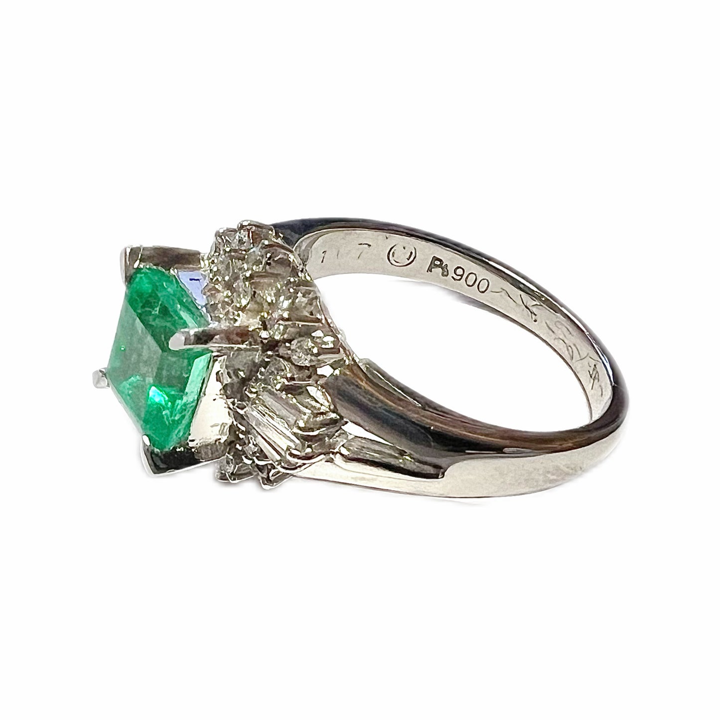 Vintage emerald, diamond and platinum ring over 2carats total gemstone weight