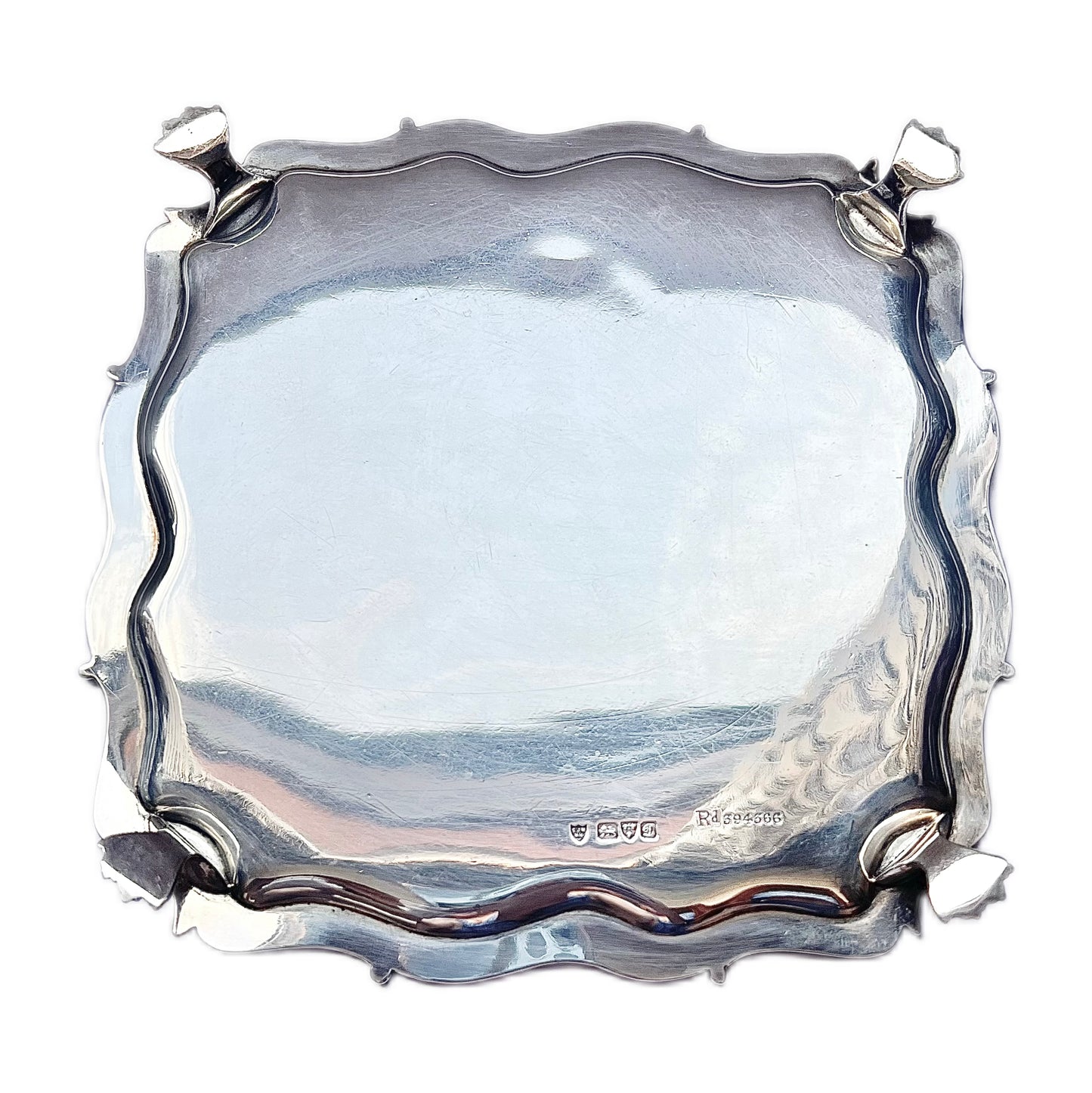 Antique Edwardian sterling silver serving salver or waiter, Chester, 1904, Haseler Brothers