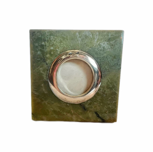 Vintage Art Deco green stone and silver miniature photo frame
