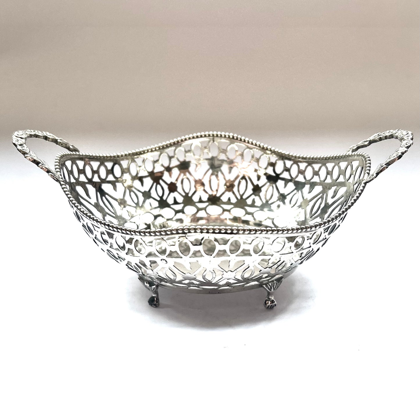 Antique Dutch .833 silver basket with pierced Art Nouveau design from 1914