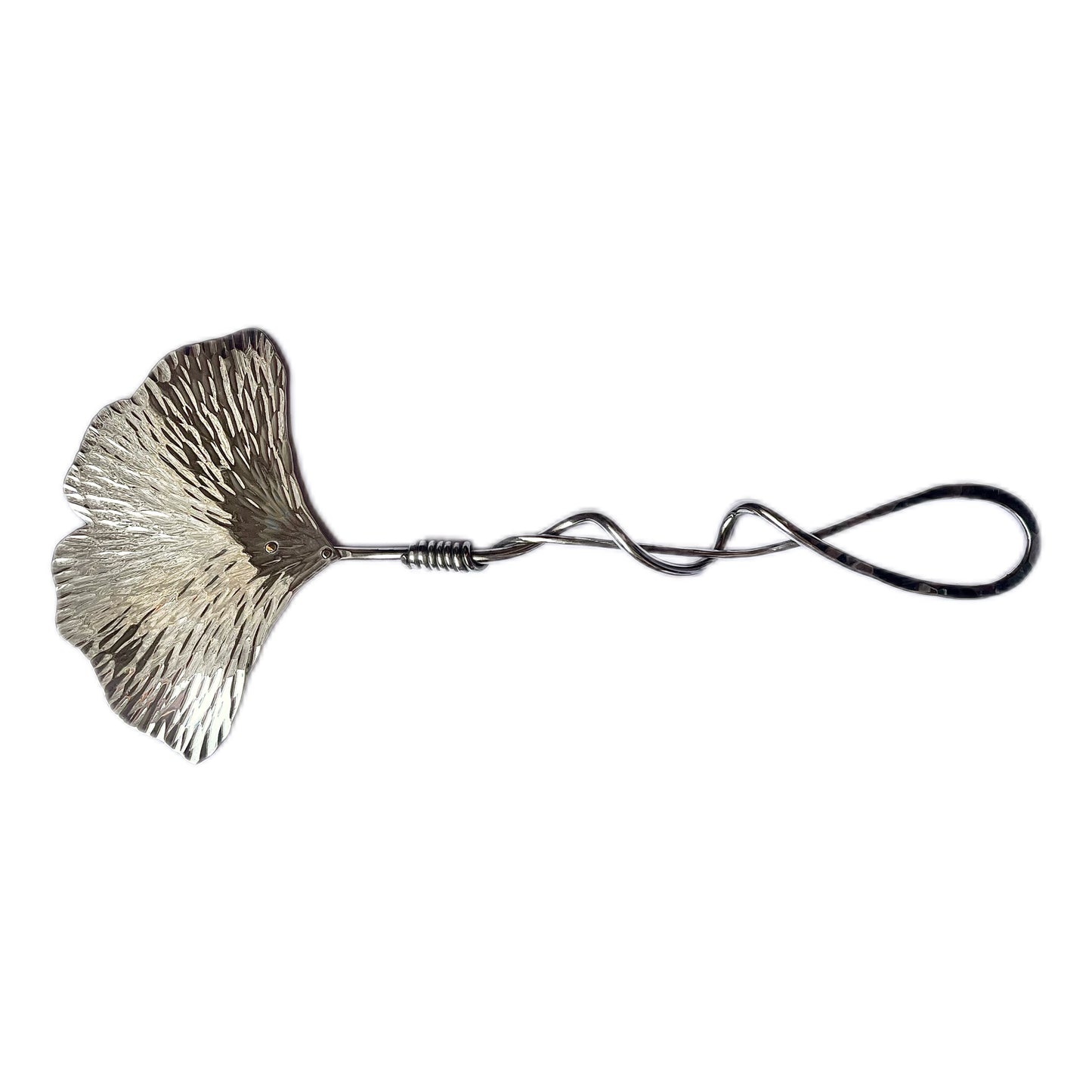 Modern American sterling silver vine-handled ginkgo leaf server by Ben & Lael