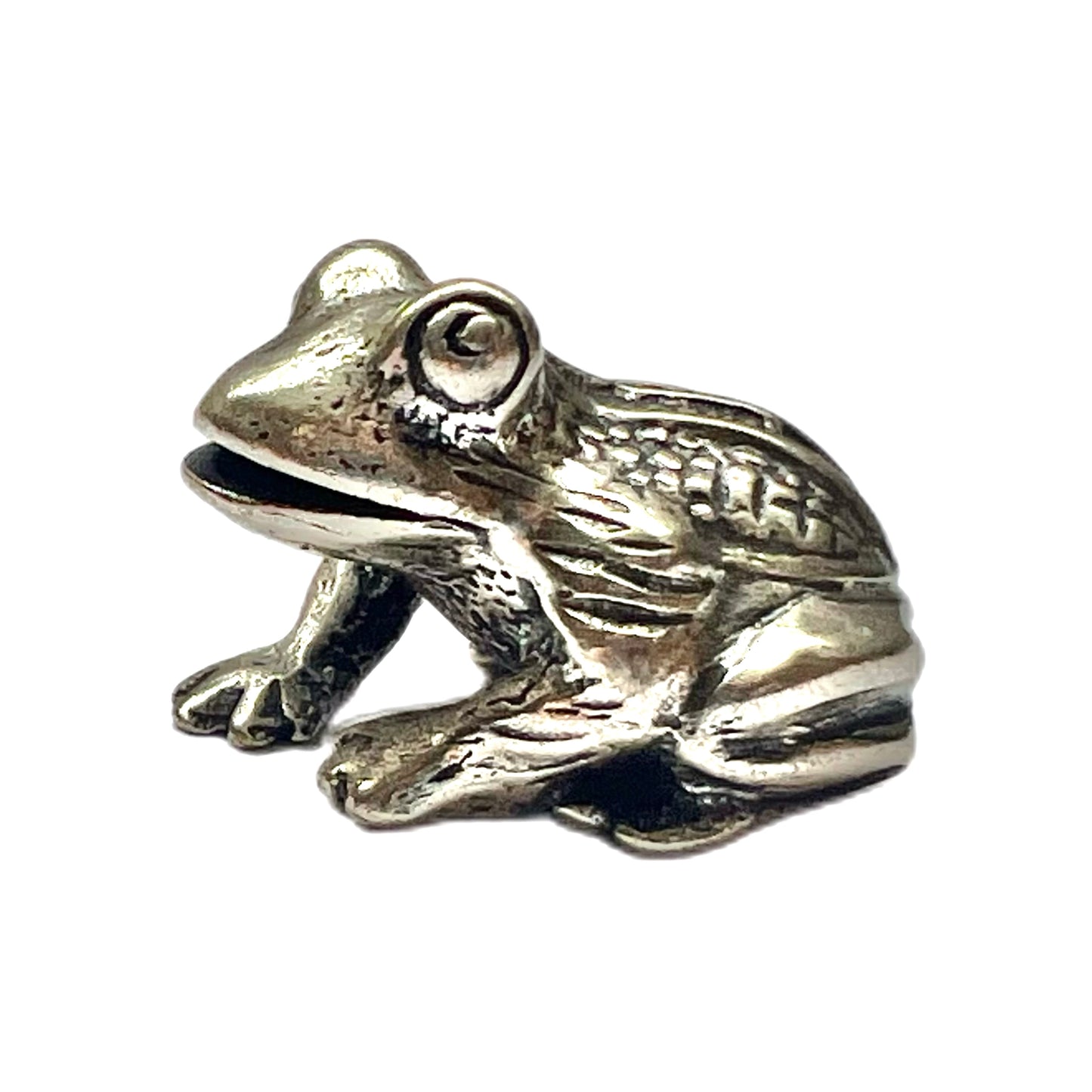 Vintage miniature novelty figural silver frog figurine