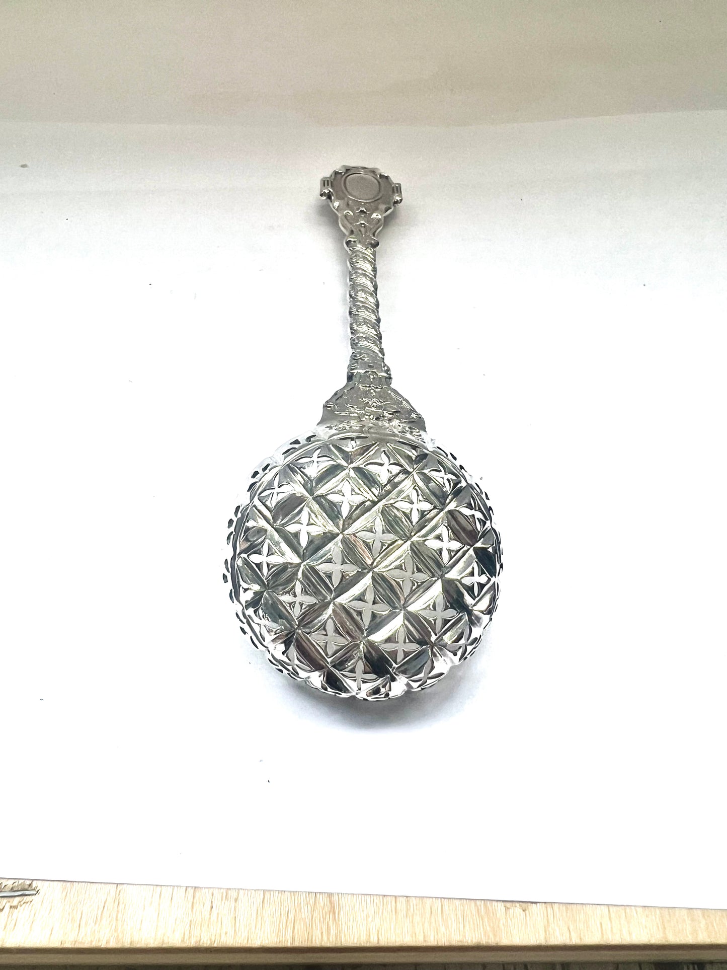 Victorian sterling silver sugar sifter spoon with marks for London, 1867, Francis Higgins II