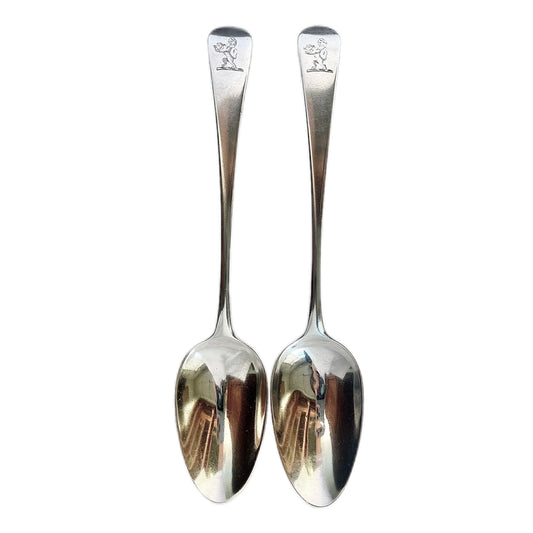 Pair of antique George III crested sterling silver tablespoons in the Old English Pattern