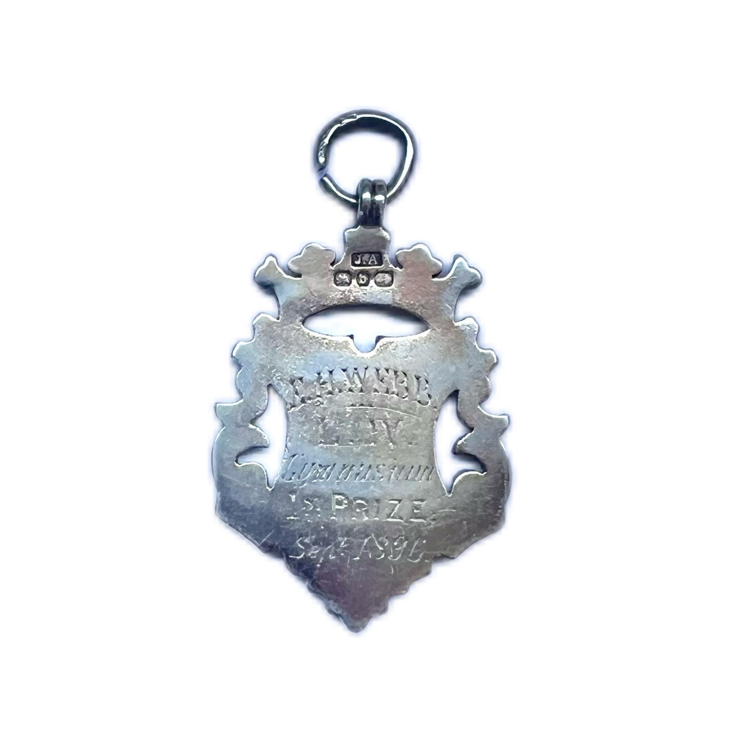 antique sterling silver fob medal attributed to James Allen with assay marks for Birmingham 1876