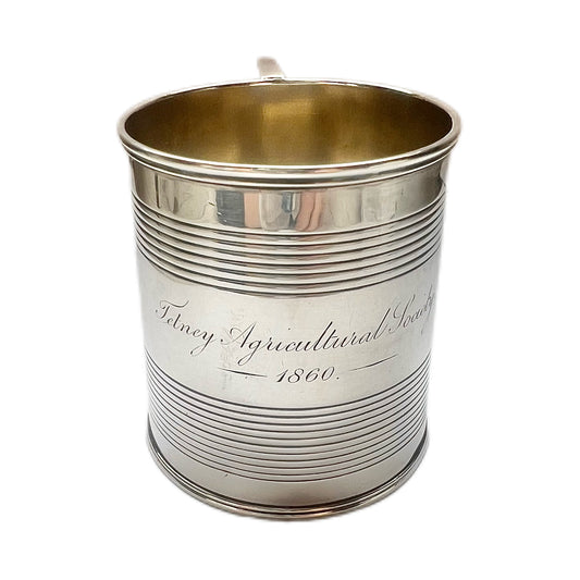 Antique George IV sterling silver half-pint mug, later inscription by the Tetney Agricultural Society circa 1860.